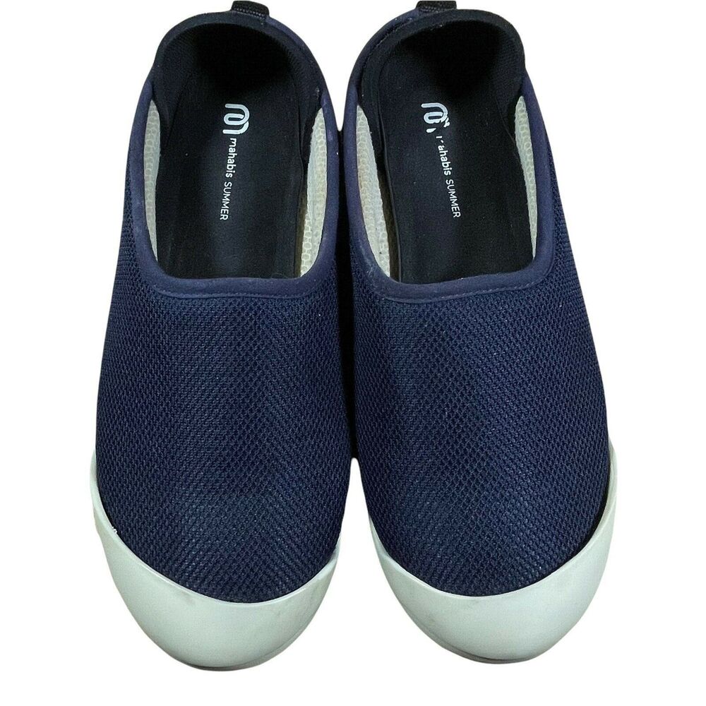 Mahabis Summer Sz 38 EU‎ 7-7.5 US Womens Slippers Navy Cream Rubber Soles Mesh
